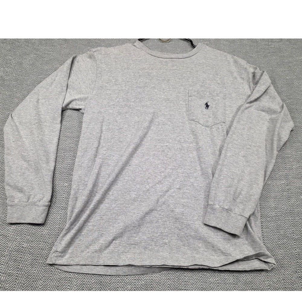 Polo Ralph Lauren Mens‎ Long Sleeve Pocket T-Shirt Heather Gray Cotton Large
